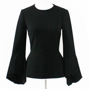 Alice + Olivia Employed Black Peplum Blouse Top with Flared Long Bell Sleeves XS